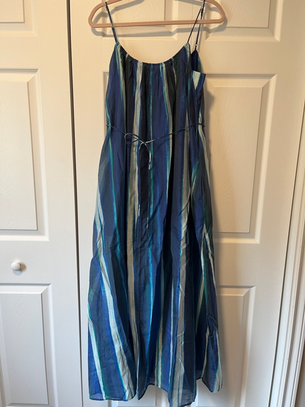 Banana Republic Navy, Teal & White Striped Maxi Dress